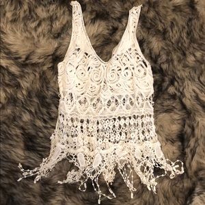 Spicy white lace fringe top!
